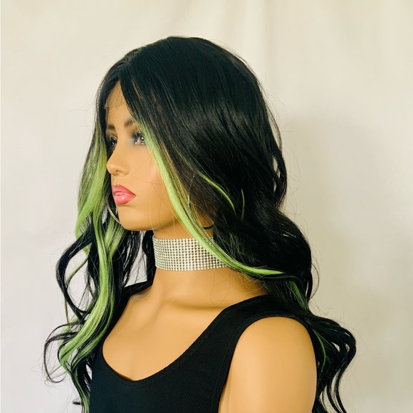A Gorgeous Black/Green Premium Fiber Lace Front Wig for Daily Wear or Costumes - Picture 10 of 16